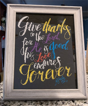 Give Thanks stitched by Angela Webster