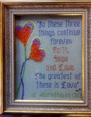 Faith Hope Love stitched by Donna Wright