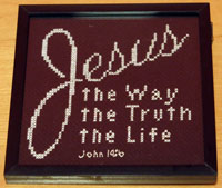 Way Truth Life stitched by Stephanie Ison