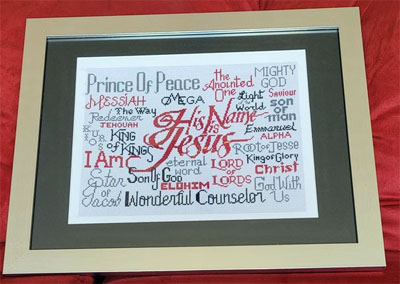 His Name is Jesus stitched by Angela Henry