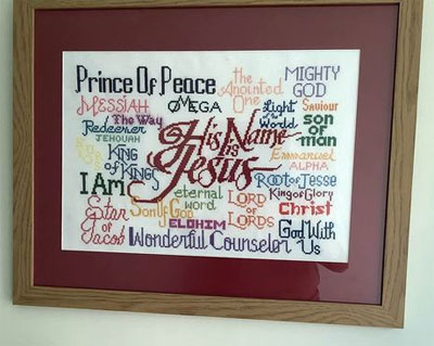 His Name is Jesus stitched by Barbara Hicks