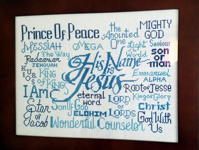 His Name is Jesus stitched by Liesl Salameh
