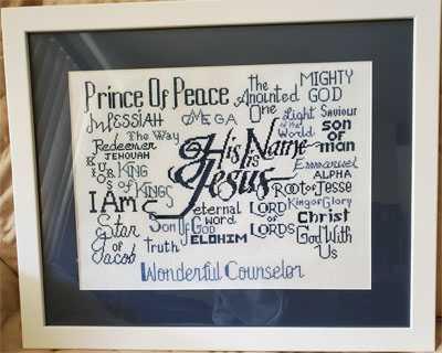His Name is Jesus stitched by Lois Marino