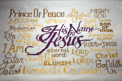 His Name is Jesus stitched by Teresa Hayes