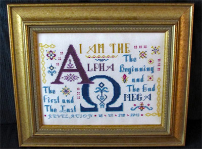 Alpha Omega stitched by Pam Briere
