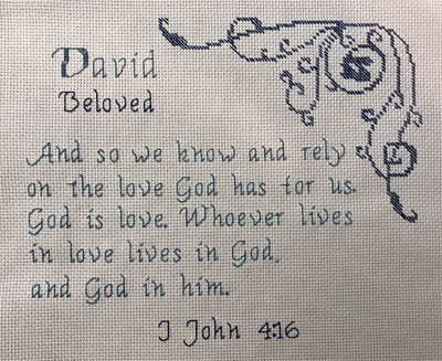 David Name Blessings stitched by Vicki Giger