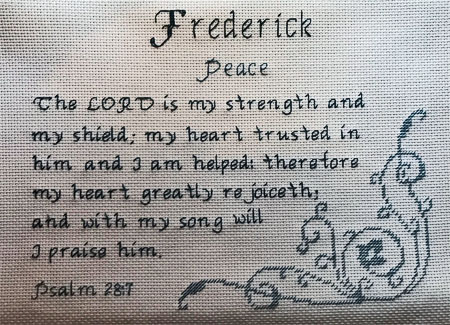 Frederick stitched by Trish Estes