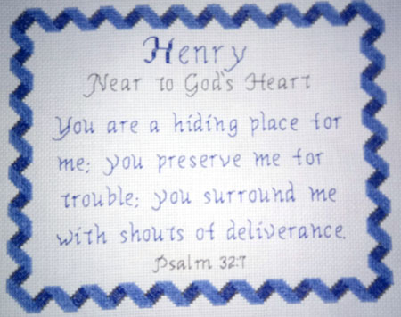 Henry Name Blessings stitched by Trish Estes